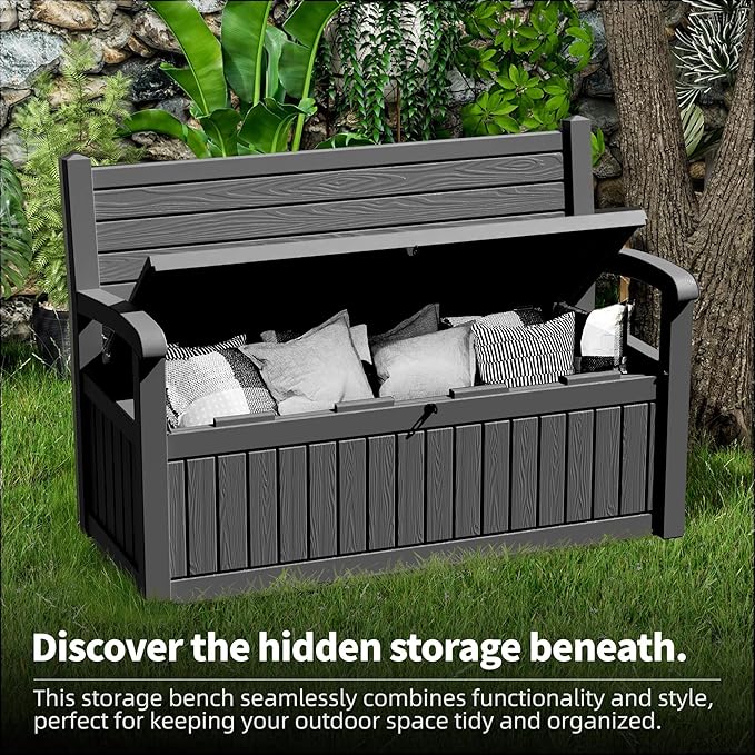 80 Gallon Outdoor Storage Bench Deck Box Waterproof Lockable, Outdoor Storage - Image 6