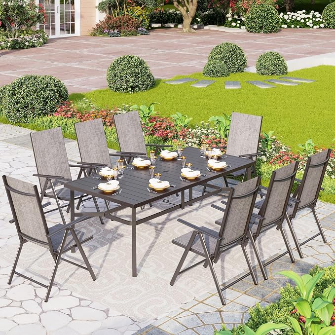 PHI VILLA 9 Piece Patio Dining Set, Patio Furniture Outdoor Dining Set by PHIVILLAThepioneerofcomfortablehouseholdsupplies