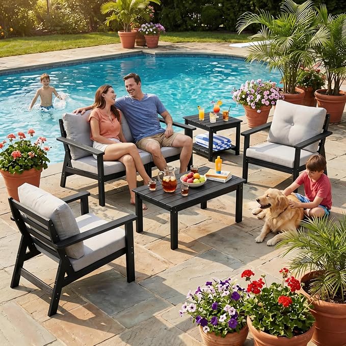 6-Piece HDPE Patio Furniture Set, Outdoor Sectional Sofa Set, All Weather - Image 2