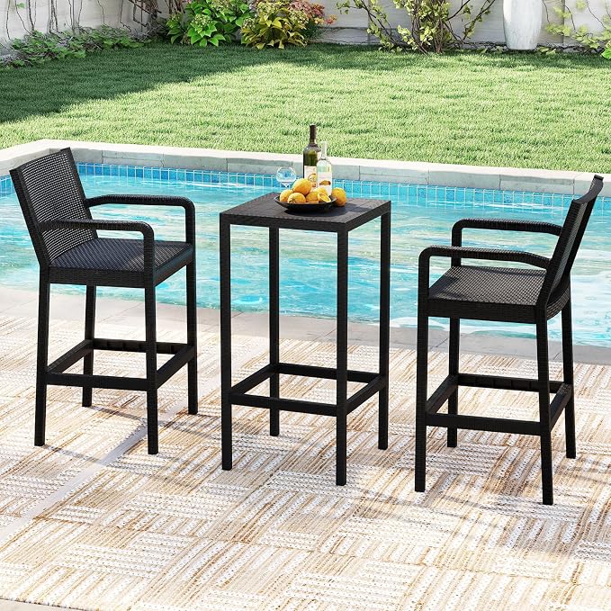 COSTWAY 3 Pieces Patio Bar Set, Modern Outdoor Bistro Set - Image 3
