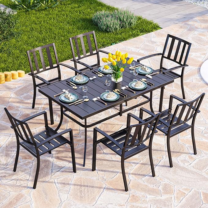 PHI VILLA 6-Person Outdoor Metal Steel Slat Dining Rectangle Table - Image 2