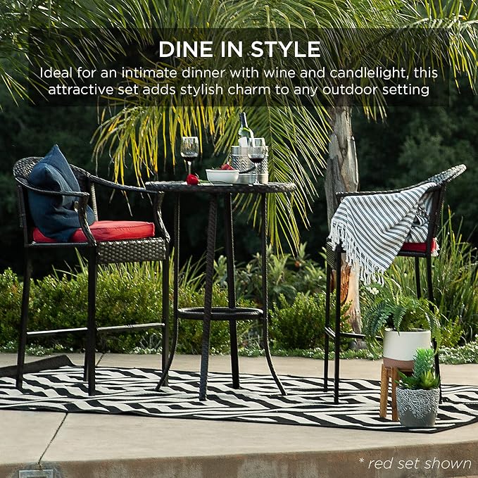 Best Choice Products 3-Piece Patio Bar Table Set, Outdoor Wicker Bar Height - Image 6