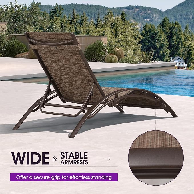PURPLE LEAF Outdoor Chaise Lounge Chair Set of 3 Patio Pool Lounger Bronze - Image 7