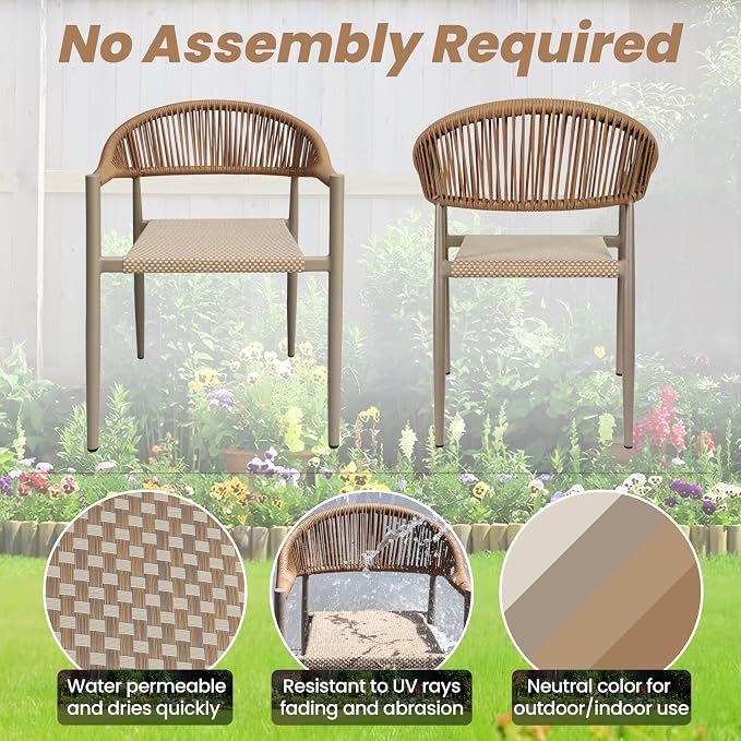 8 Pcs Stackable Patio Dining Chairs, Aluminum Rattan Outdoor Dining Chair - Image 6