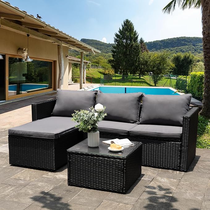 Shintenchi Outdoor Patio Furniture Sets, Small Outdoor Sofa Patio Sectional - Image 2