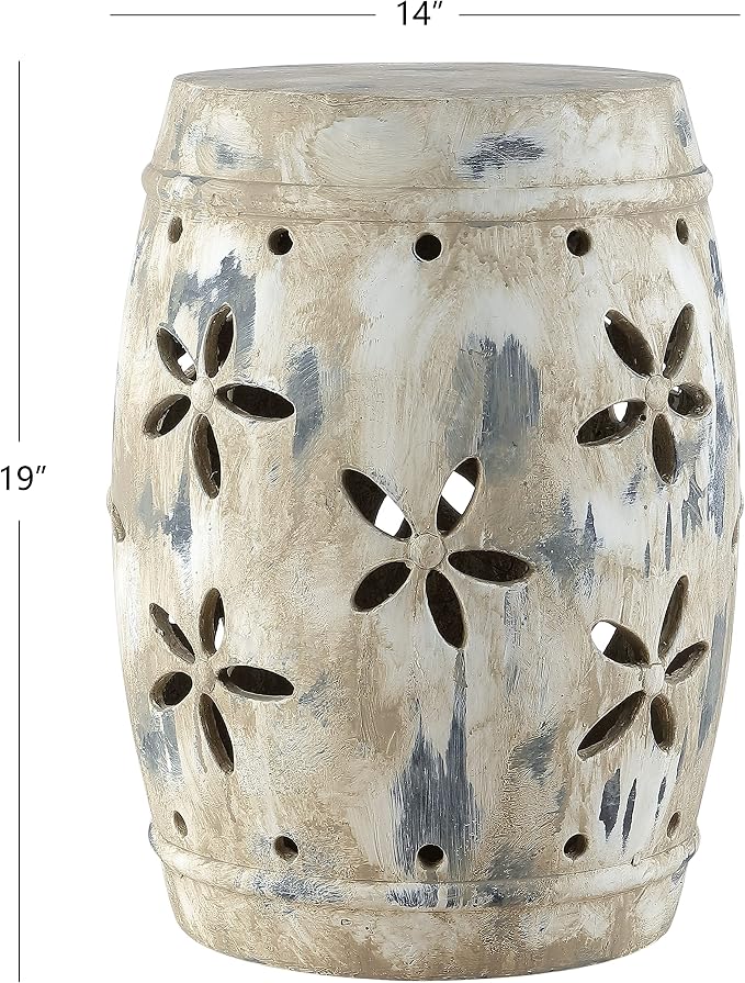 Safavieh Outdoor Collection Ilia Antiqued Cream Garden Stool - Image 3