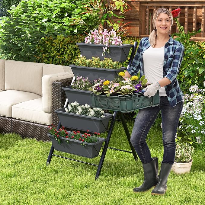 Giantex Set of 2 Vertical Raised Garden Bed on Wheels, Elevated Planter Raised - Image 9