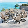 Patio Dining Set 7 Piece, 6 x Woven Rattan Swivel Chairs by SUNSHINEVALLEY