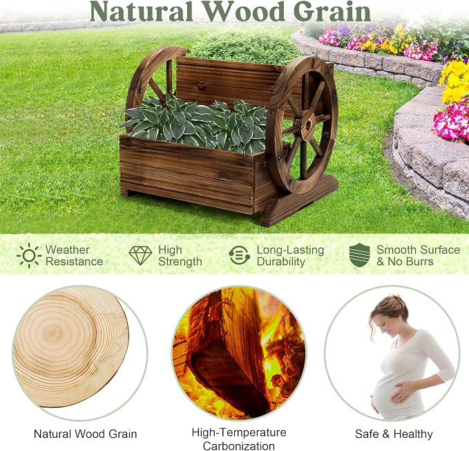 Wooden Wagon Planter Box, Garden Planter - Image 5