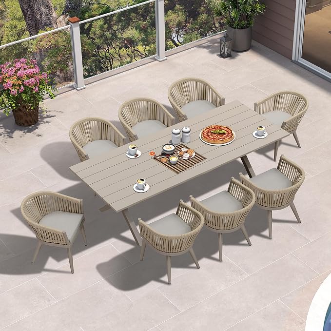 PURPLE LEAF 9 Piece Longer Outdoor Dining Set by PURPLELEAF