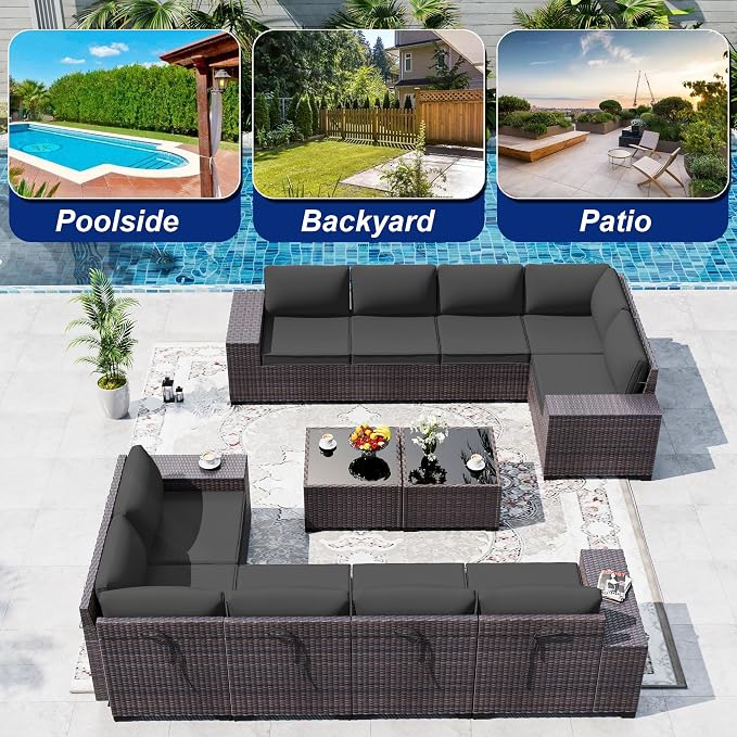 Outdoor Patio Furniture Set, 12 Pieces Outdoor Sectional Furniture High - Image 9