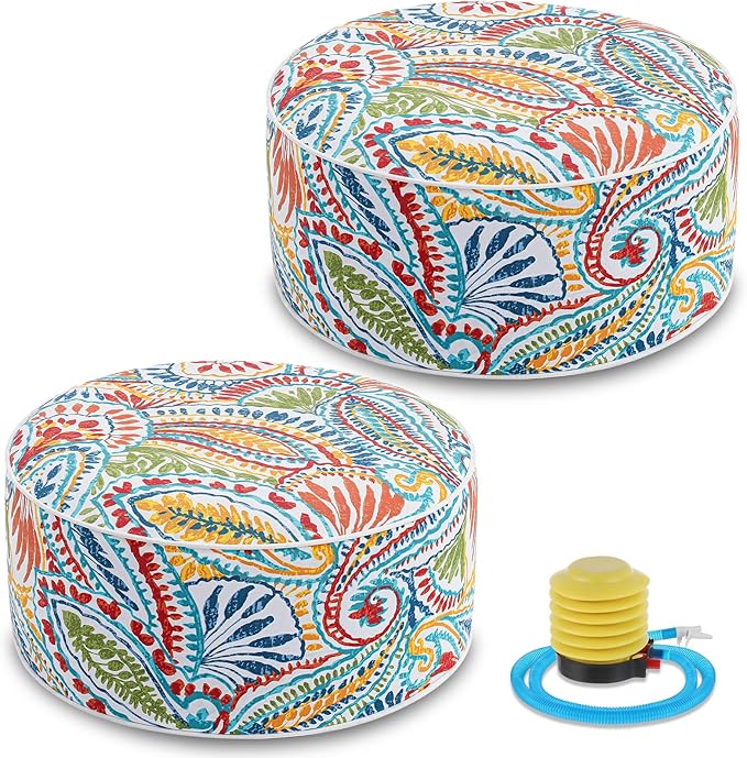 Juexica 2 Pack Outdoor/Indoor Inflatable Ottoman 21 x 9 Inch Paisley All by Juexica