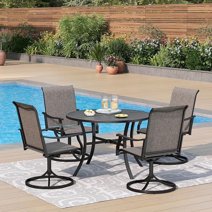 PHI VILLA 5 pcs Patio Dining Set, Outdoor Swivel Dining Chairs 4 and Round by PHIVILLAThepioneerofcomfortablehouseholdsupplies