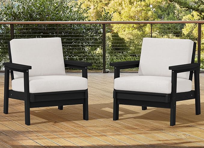 SERWALL HDPE Outdoor Couch Set of 2, All-Weather Wood-Like Patio Furniture Set by SERWALL