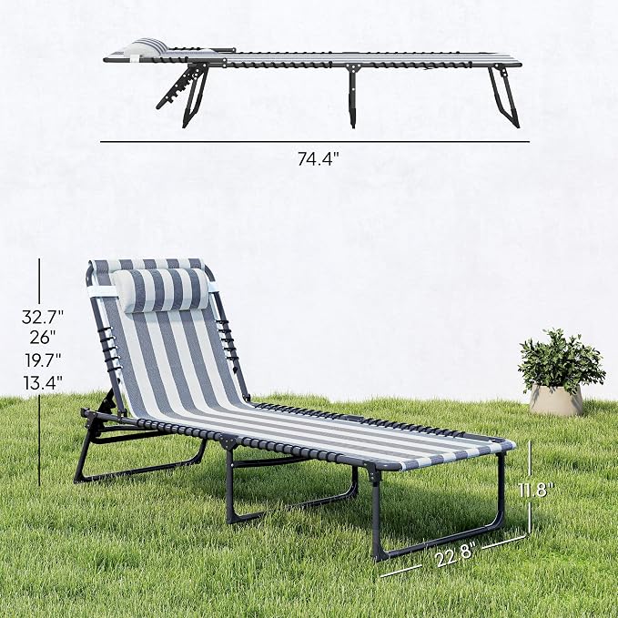 Outsunny Folding Chaise Lounge Chair Set of 2, Patio Sun Tanning Chair - Image 3
