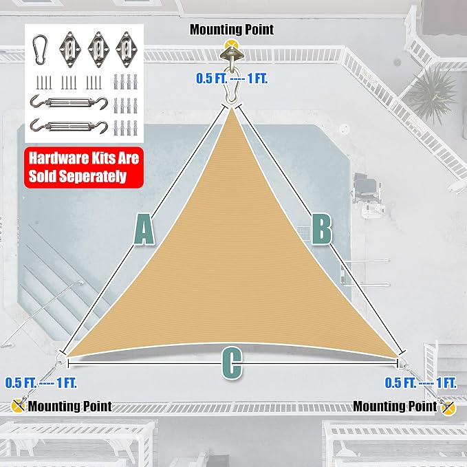 Amgo Custom Size 7' x 7' x 7' Sand Beige Triangle Sun Shade Sail Order to Make - Image 7