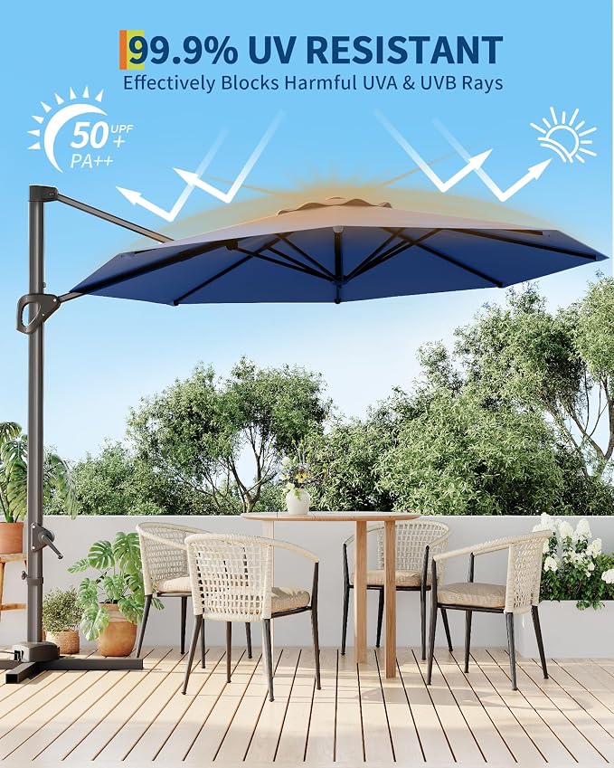 GarveeLife 10 ft Patio Umbrella Outdoor Large Cantilever Umbrella w/Base - Image 3