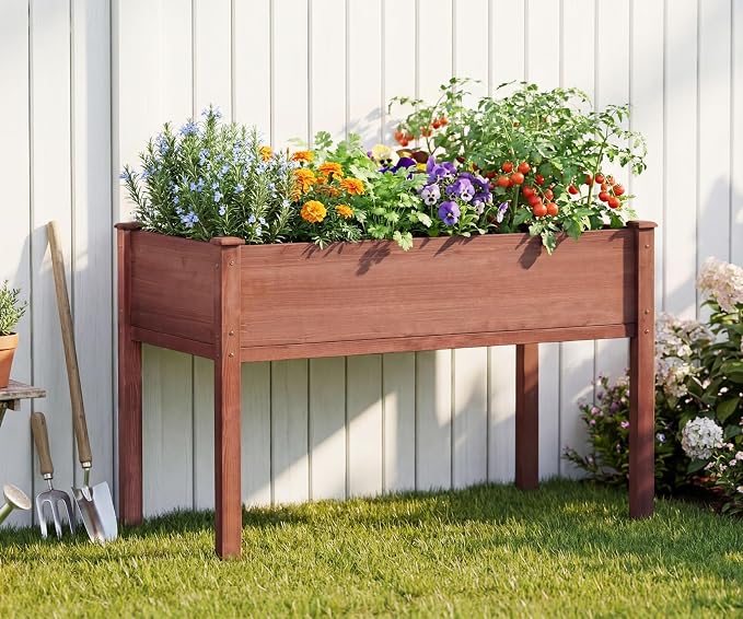 Raised Garden Bed with Legs, Outdoor Wood Elevated Planter Box, Thick Legs - Image 7