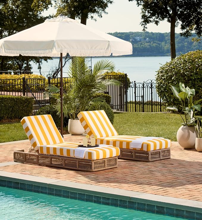 SAFAVIEH Outdoor Collection Gillian Heather Tan & Yellow Stripe Chaise Lounge - Image 8