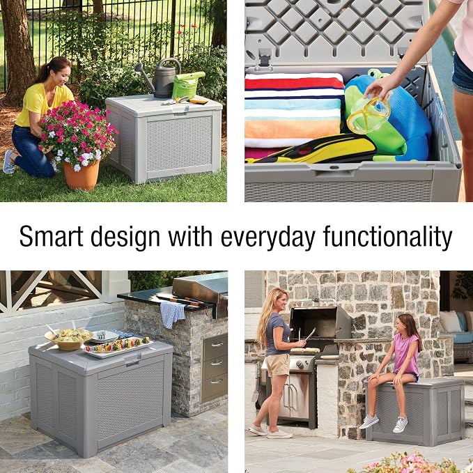 Rubbermaid Medium Resin Outdoor Storage Deck Box Weather Resistant Gray Deck - Image 4