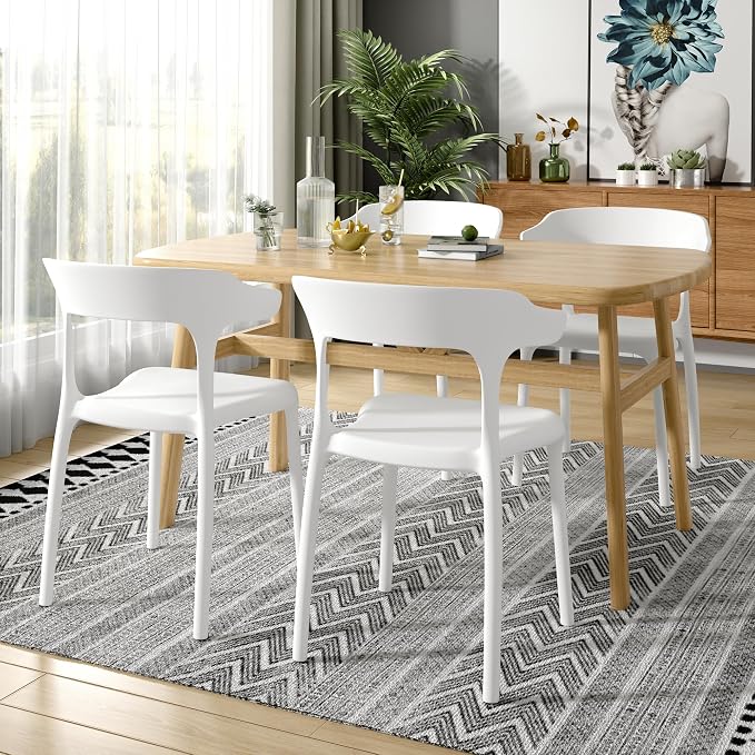 VECELO 4 Pack Plastic Stacking Chairs, Stackable Dining Chairs - Image 2