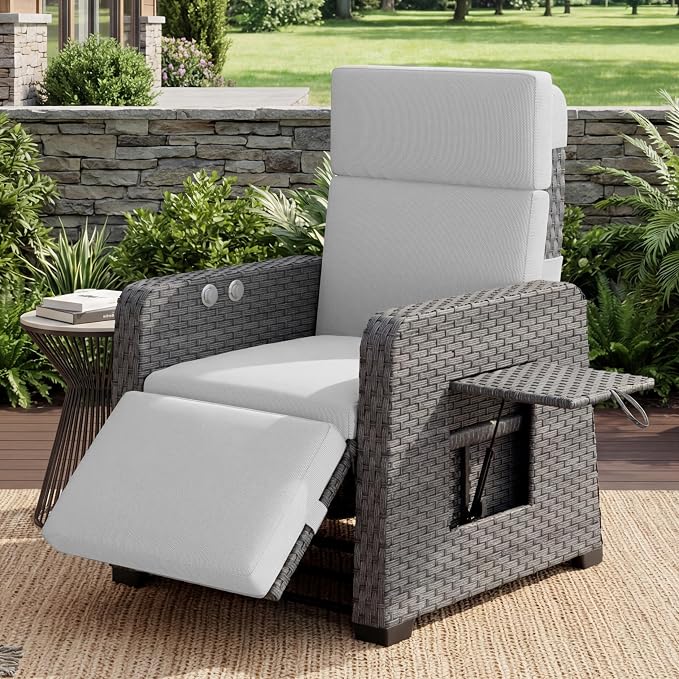 Restland Outdoor Recliner with Independent Adjustable Back & Footrest Wicker by Restland