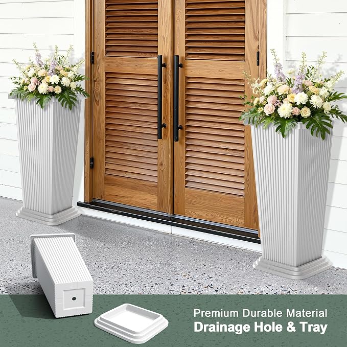 Tall Outdoor Planters Set of 2, Large Indoor Modern Planter Flower Pots - Image 4