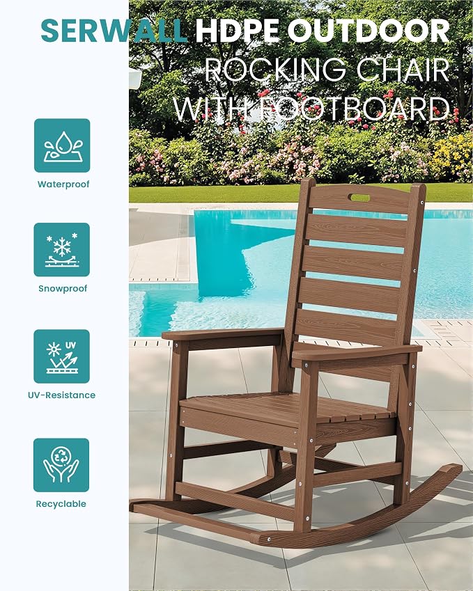 SERWALL Outdoor Rocking Chair Set of 2, Oversized Rocking Chair - Image 4