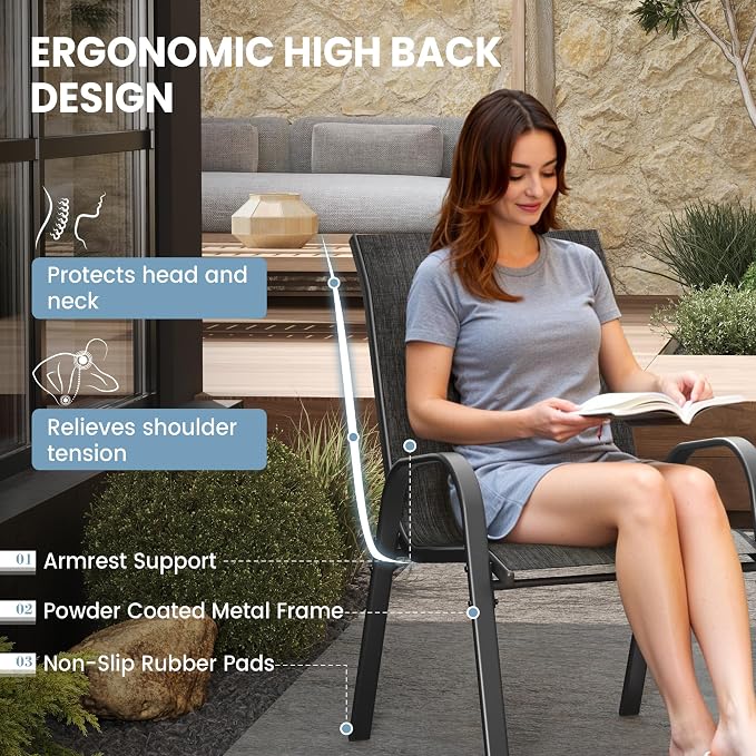 Patio Dining Chairs Set of 4, Stackable Dining Chairs High Back, Breathable - Image 7