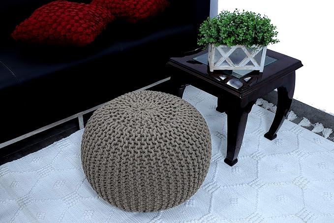 FRELISH DECOR Round Pouf Ottoman Hand Knitted 100% Cotton Pouf - Image 2