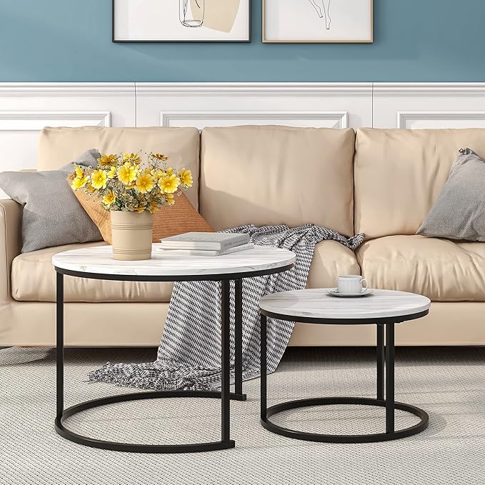 HOJINLINERO Round Coffee Table, Nesting Coffee Table Set of 2, Center Tables - Image 7