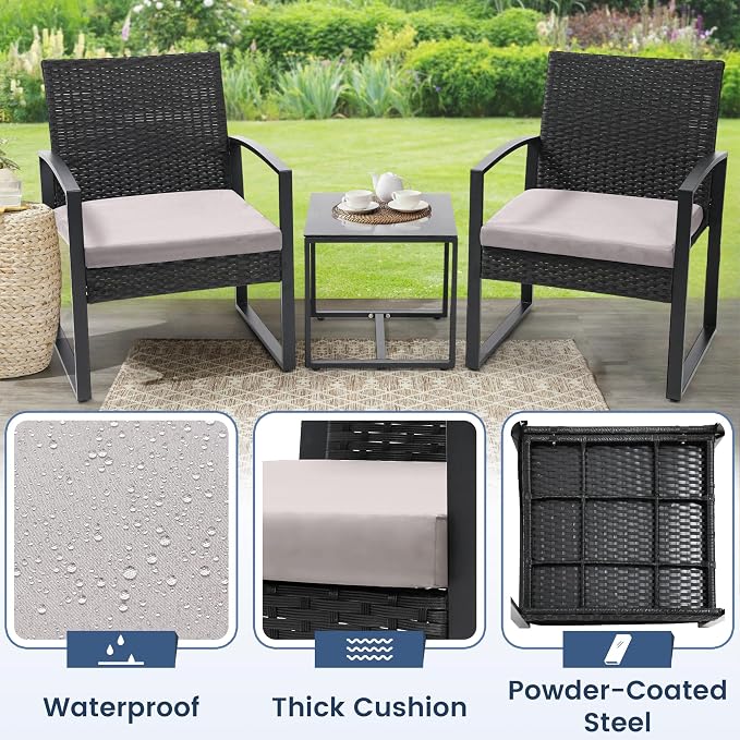 3 Piece Wicker Patio Bistro Set, Rattan Conversation Set - Image 4