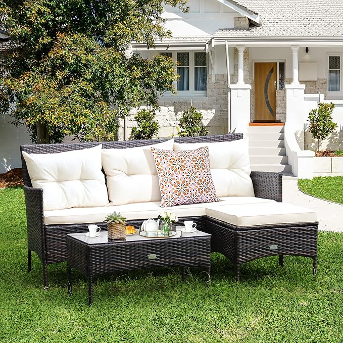 Tangkula 3 Pieces Patio Conversation Set, Outdoor PE Rattan Wicker Furniture - Image 2