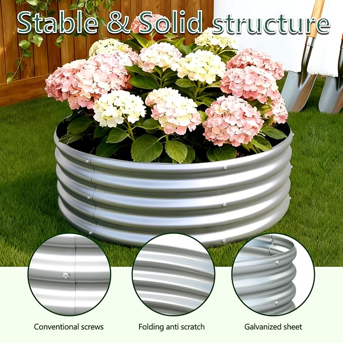 2PCS 3x3x1FT Galvanized Raised Garden Bed Kit, Vegetable Boxes-Round Metal - Image 6