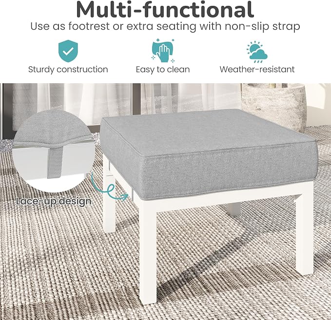 Wisteria Lane Outdoor Footstools Patio Ottoman Set of 2, Aluminum All-Weather - Image 4