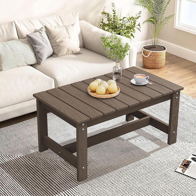 SERWALL HDPE Patio Coffee Table, Rectangle Outdoor Coffee Table, All Weather - Image 9