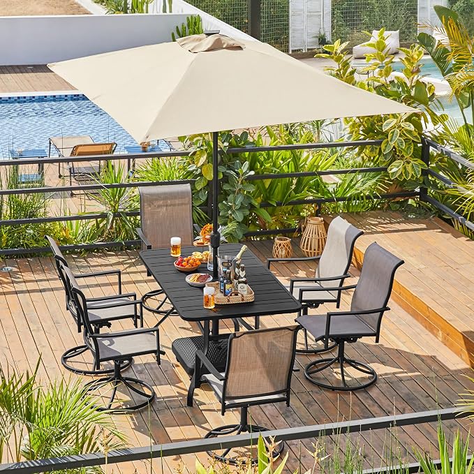 Yaheetech Outdoor Dining Table for 6 People, Rectangle Metal Slatted Patio Table - Image 2