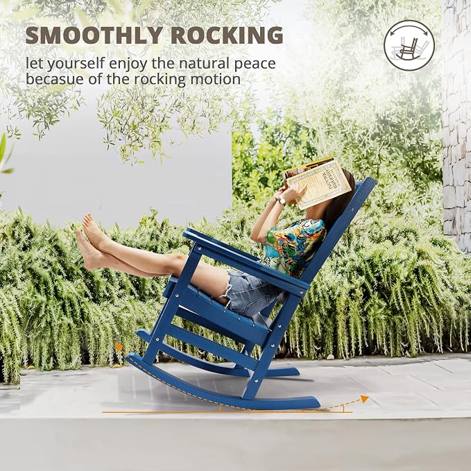 LUE BONA Rocking Chair Outdoor, Weather Resistant Poly Plastic Rocker Chairs - Image 7