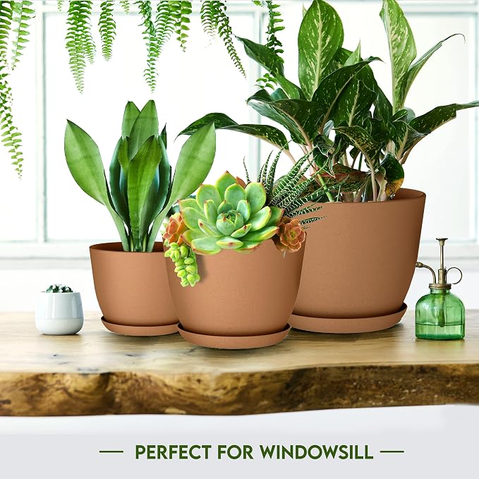 Utopia Home - Plastic Terracotta Pots - 7/6.6/6/5.3/4.8 Inches Flower Pots - Image 6