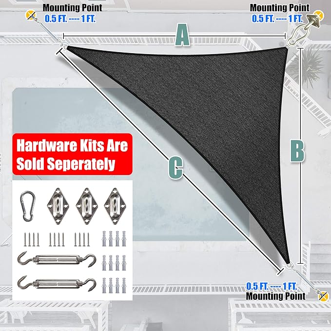 Amgo Custom Size 10' x 10' x 14.1' Black Right Triangle Sun Shade Sail Order to - Image 7