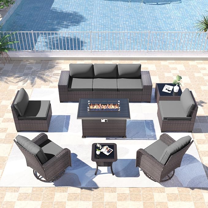 Kullavik 10 Pieces Outdoor Patio Furniture Set, PE Wicker Rattan Sectional Sofa by KULLAVIK