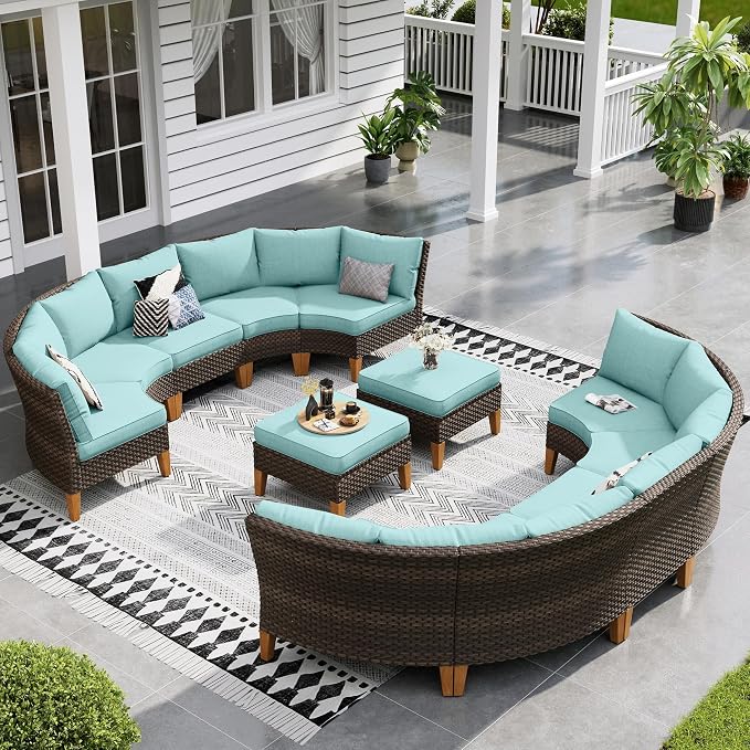 Sophia & William Outdoor Wicker Sectional Sofa Set, 12 Piece Half Moon Curved by SophiaWilliam