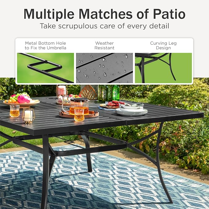 PHI VILLA Patio Dining Set for 8 Person, Large Slat Metal Square Table - Image 3