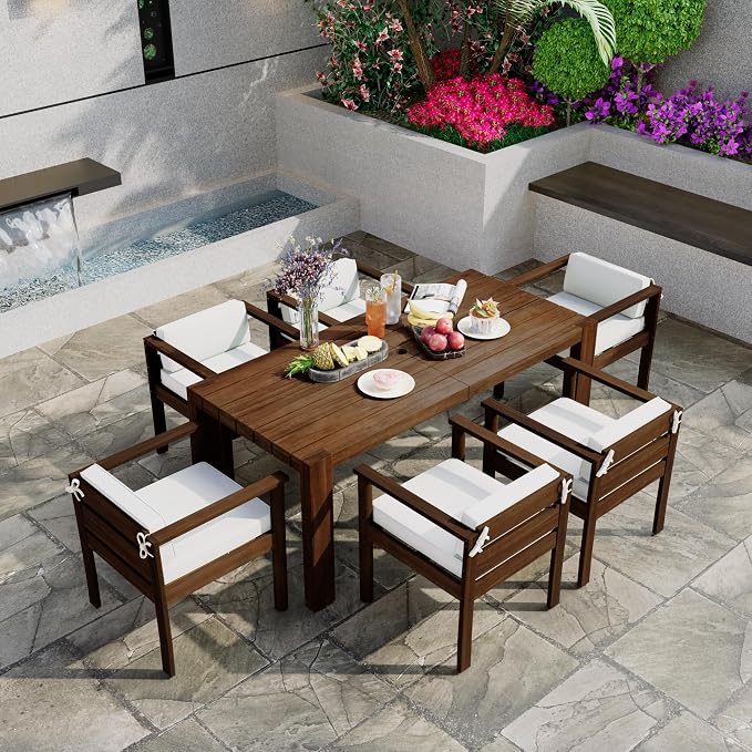 Merax 7-Piece Patio Dining Table Set, Outdoor Furniture Set - Image 2