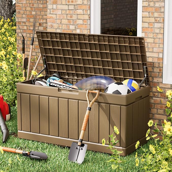 Greesum 82 Gallon Resin Deck Box All Weather Large Outdoor Storage - Image 2