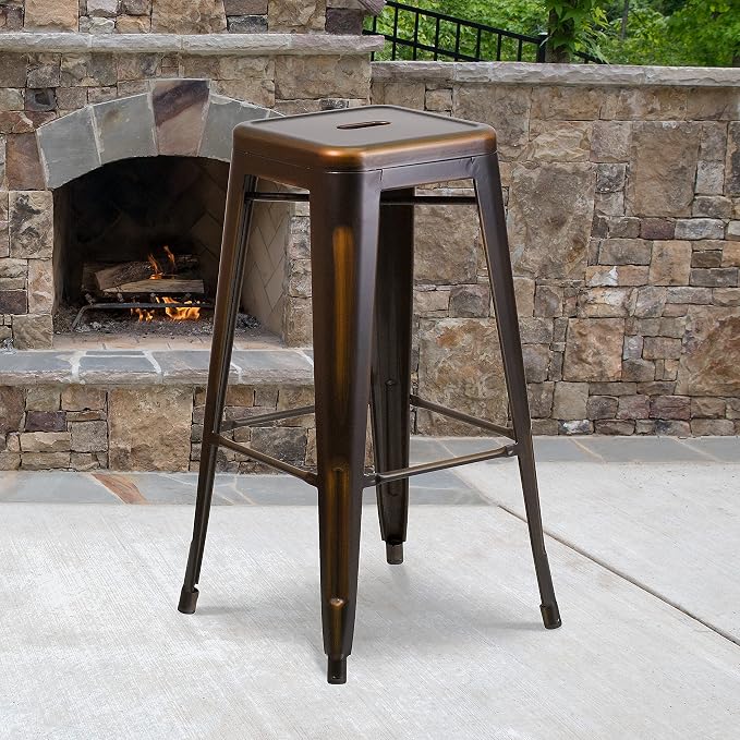 Flash Furniture Kai Commercial Grade 4 Pack 30" High Backless Distressed Copper - Image 2