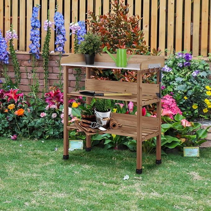 Yaheetech Outdoor Garden Potting Bench Table, Wooden Horticulture Planting - Image 8