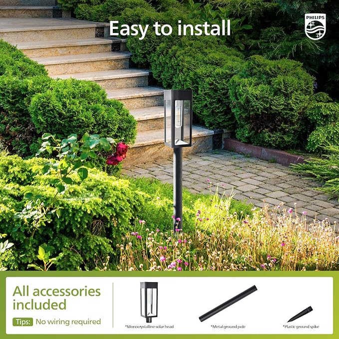 Philips 6 Packs Solar Pathway Lights Outdoor, Glass Metal Led Garden Landscape - Image 6