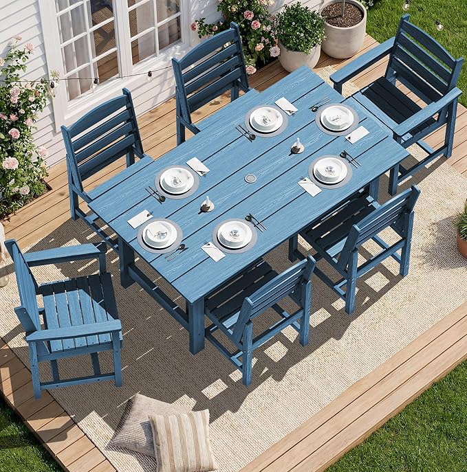SERWALL Patio Dining Sets for 6 Person, HDPE Dining Set by SERWALL