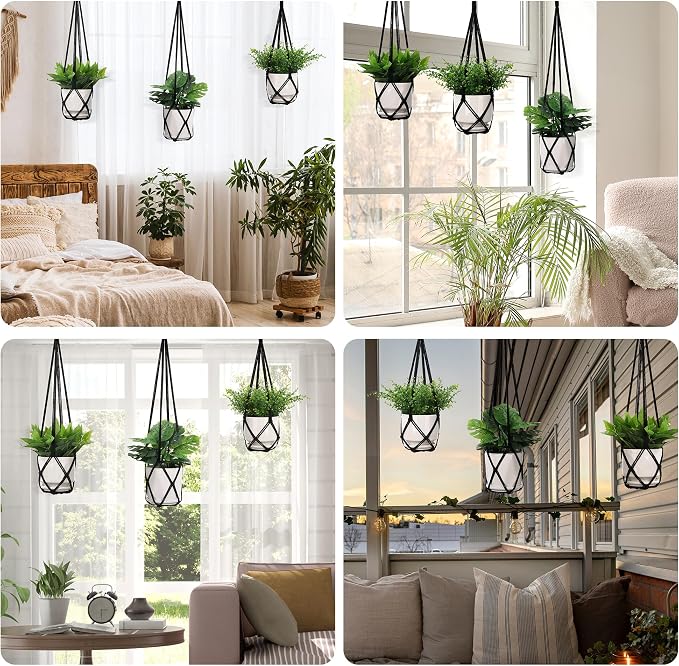 YIBOT 3 Pack Black Macrame Plant Hanger Indoor Hanging Planter Basket - Image 9